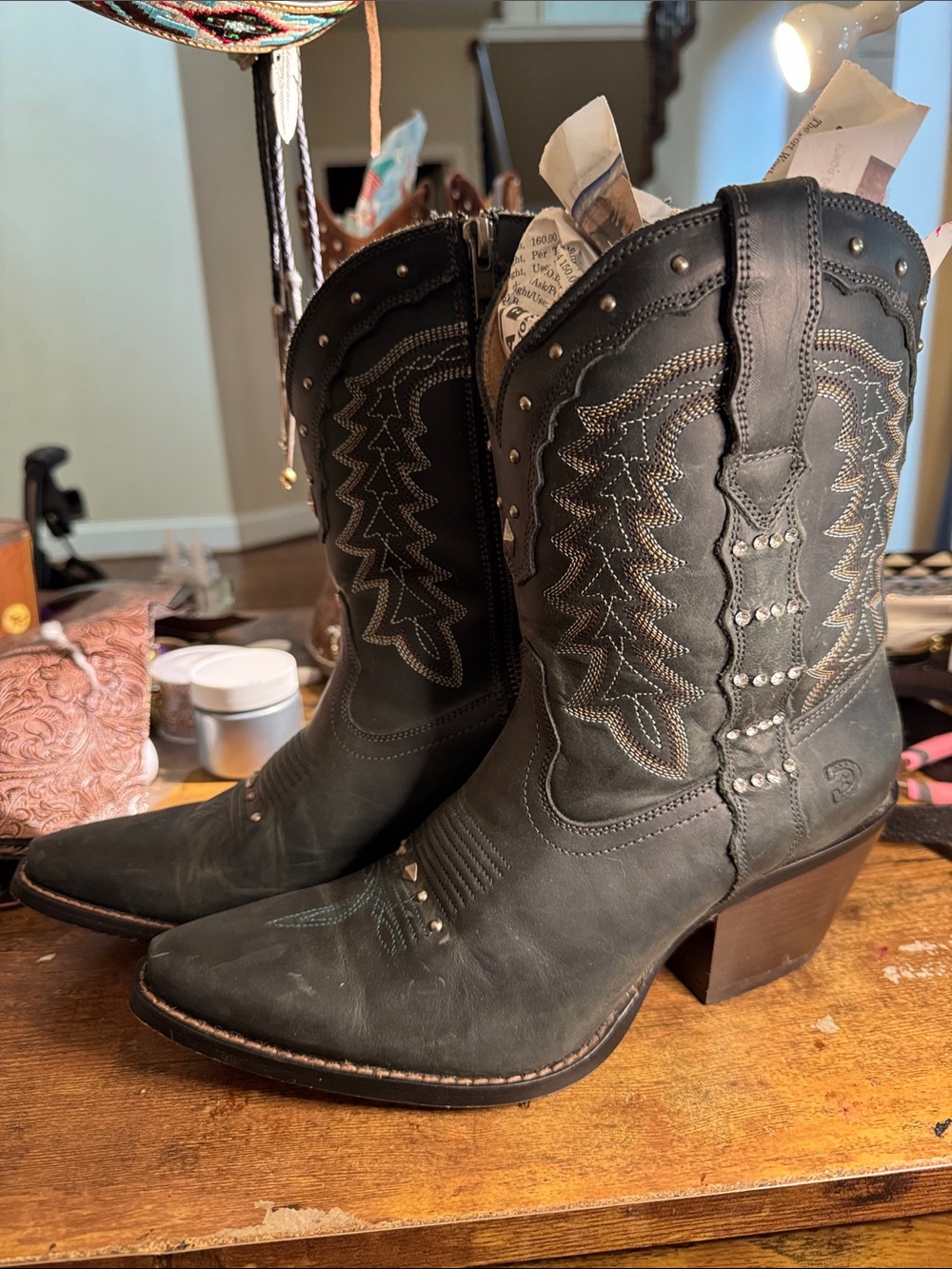 Durango Dark Green Studded Western Short Boots
